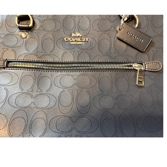 Coach Navy Perforated Leather Gallery Tote‎ Shoulder Bag Style 1499 - Picture 3 of 7